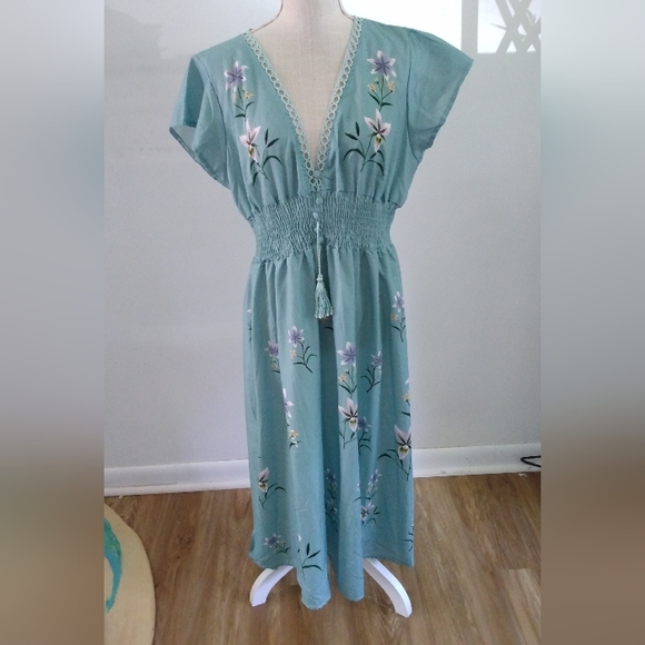Sage Maxi Dress Flower.Size XL - Picture 1 of 3